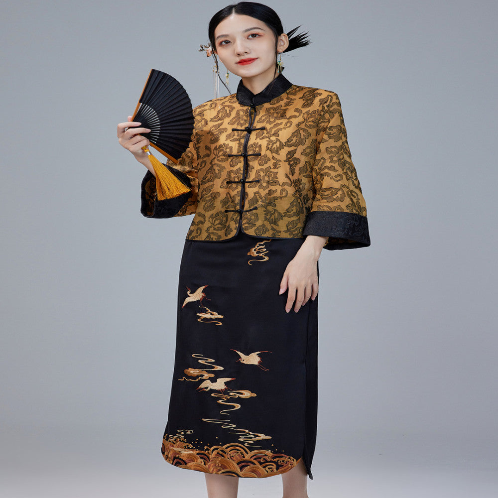Moyu 2024 Spring Summer New Chinese Style Original Retro Embroidery Improved Cheongsam Skirt Medium Long Chinese Half length Skirt image 4