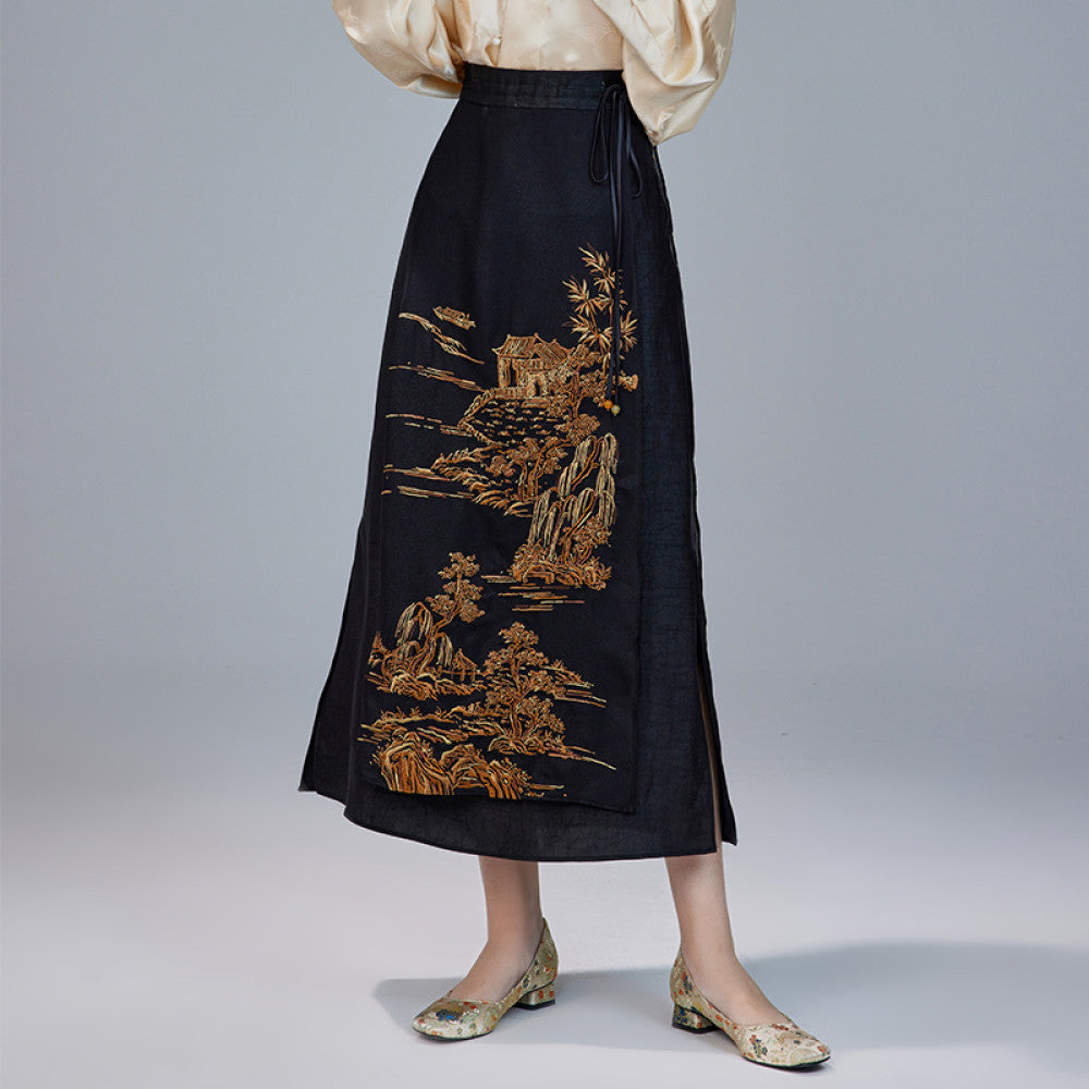Moyu 2024 Spring Summer New Chinese Style Original Embroidered Horse Face Skirt Silk Turtle Pattern Fragrant Cloud Yarn Cheongsam Half Body Skirt image 7