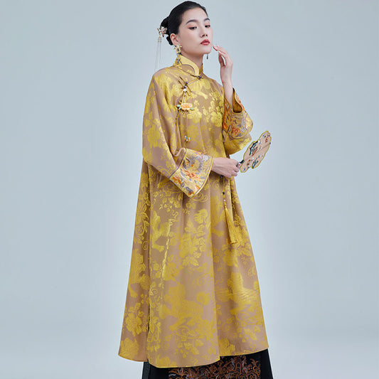ASAYA2719 High-end jacquard satin embroidered large size cheongsam dress