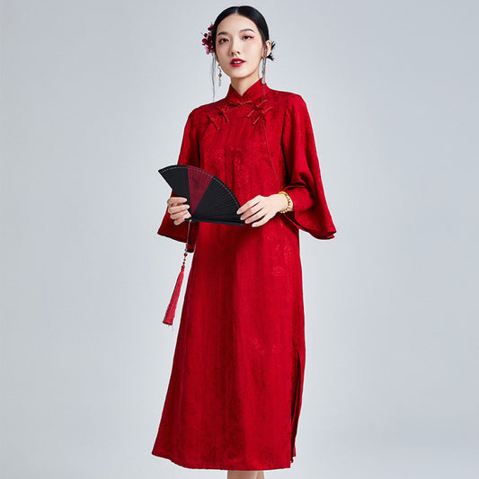 ASAYA2718 New Retro Lady Temperament Jacquard Disc Button Improved Cheongsam Wedding Dress