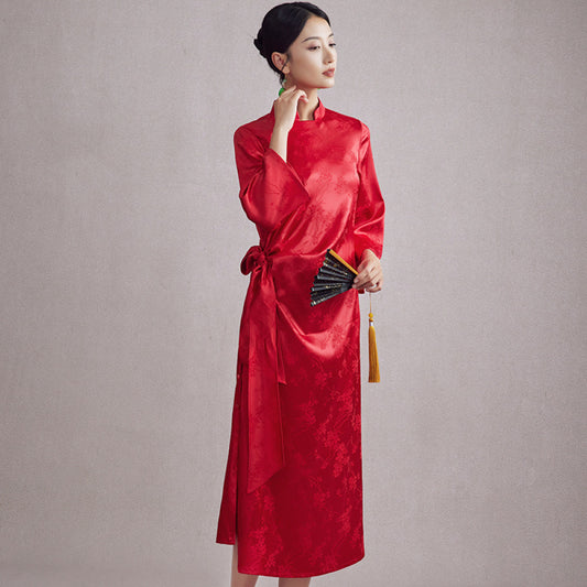 ASAYA2717 Autumn New Chinese Style Improved Han Element Stand Collar Jacquard Morning Robe Chinese Wedding Dress