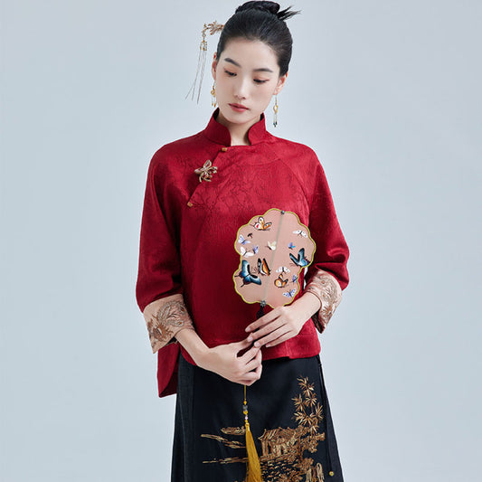 ASAYA2715 Improved Elegant Jacquard Satin Embroidered Tang Suit Top