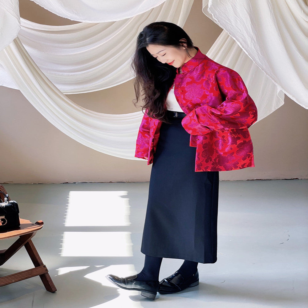 TAORAN women s new Chinese style cheongsam top for tall and fashionable women Tang style jacket with cotton jacket red New Year s clothing image 3