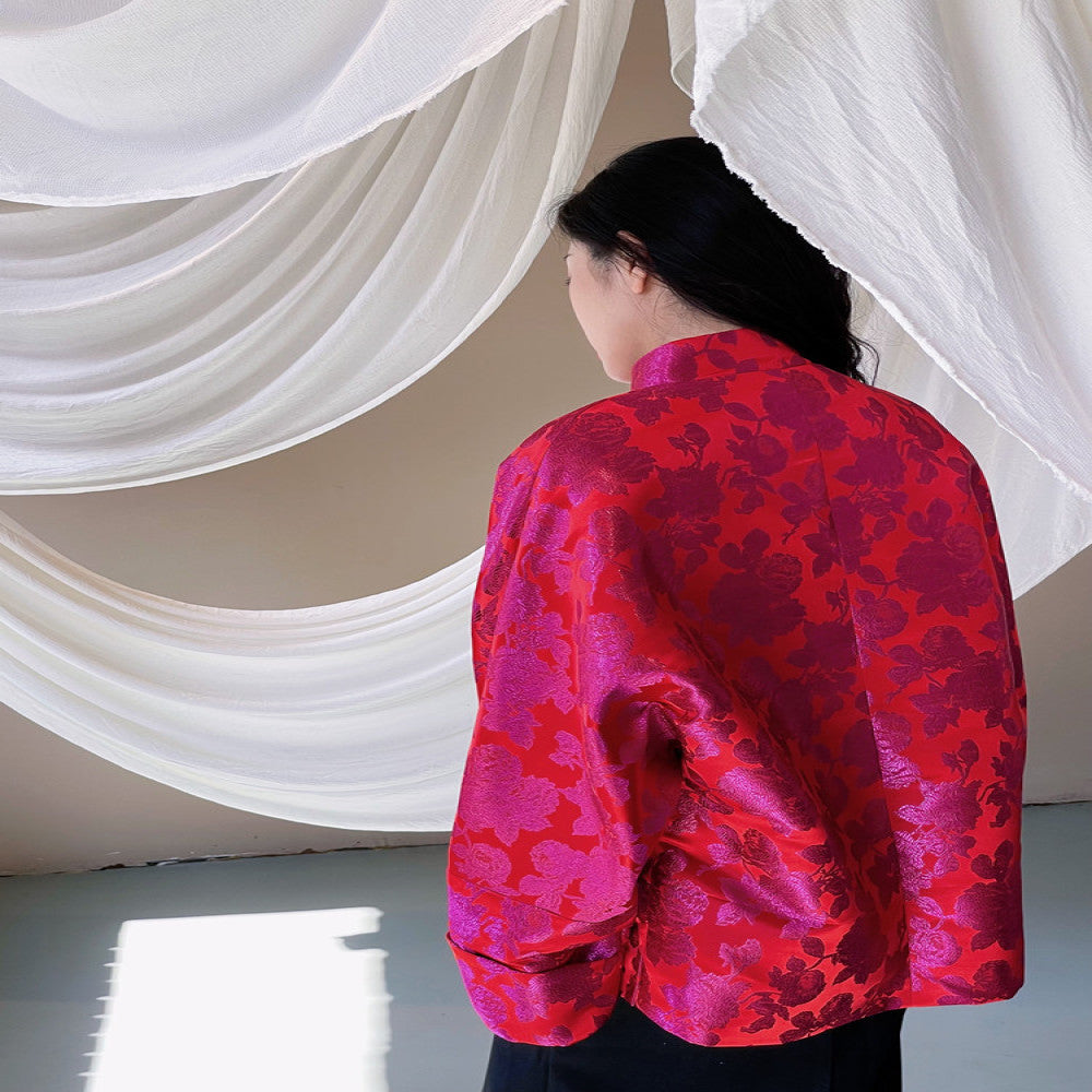 TAORAN women s new Chinese style cheongsam top for tall and fashionable women Tang style jacket with cotton jacket red New Year s clothing image 5