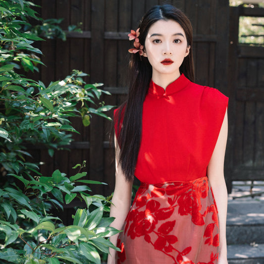 ASAYA2709 New Chinese style improved cheongsam “Carmine” autumn and winter bridal dress red toasting suit