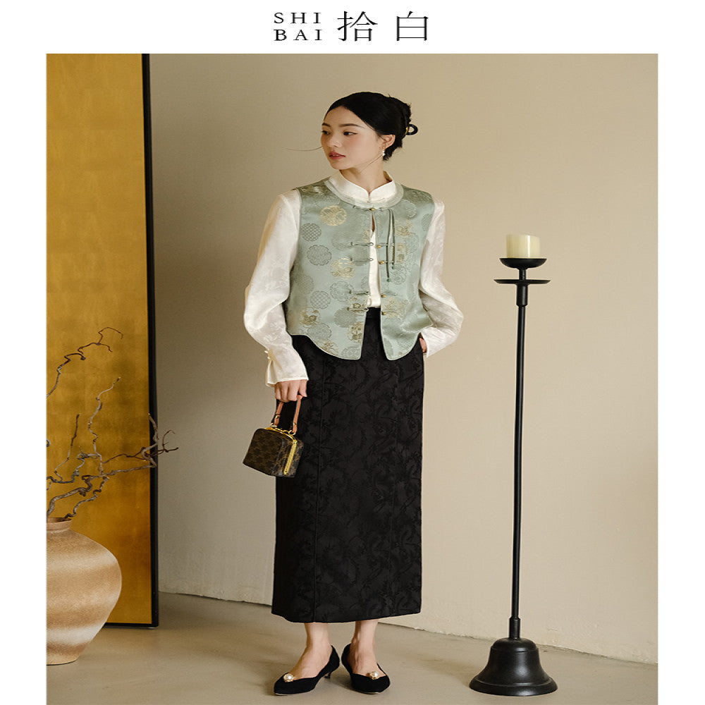 SHIBAI White Moon Under Guitu New Chinese style Vest Original Chinese Style Women s Pink Zen style Pan buttoned Top image 5