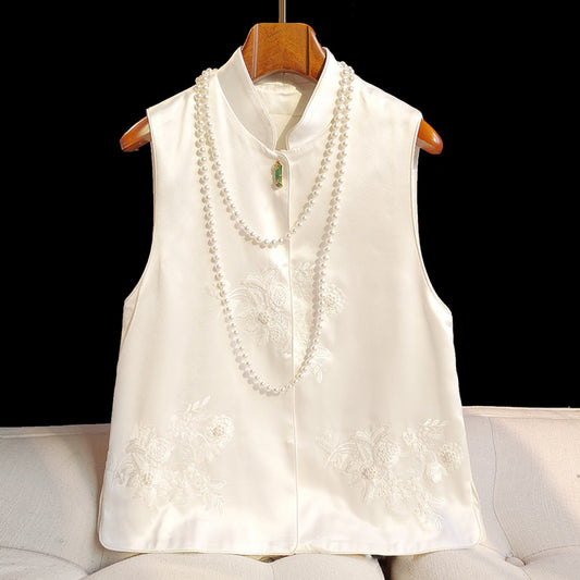 ASAYA2701 High-end acetate new Chinese jade bamboo disc buckle bead embroidery vest