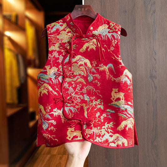 ASAYA2700 Retro Chinese style embroidered new Chinese style cotton vest