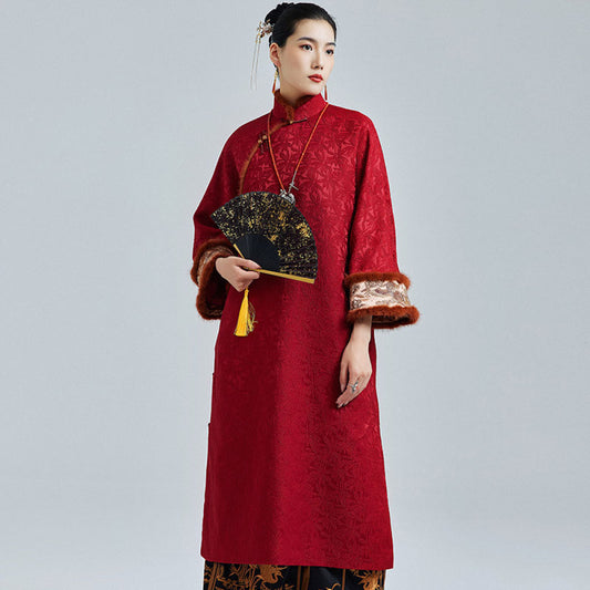 ASAYA2696 New Chinese style New Year shirt mink fur embroidered large size cheongsam dress