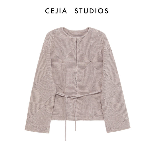 ASAYA2691 Heavy Thick Needle Lace Wool Knitted Cardigan