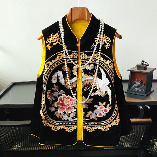 ASAYA2685 Silk velvet casual all-match heavy industry embroidered vest