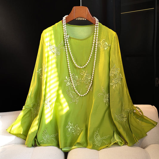 ASAYA2684 Niche retro button embroidered national style casual shirt