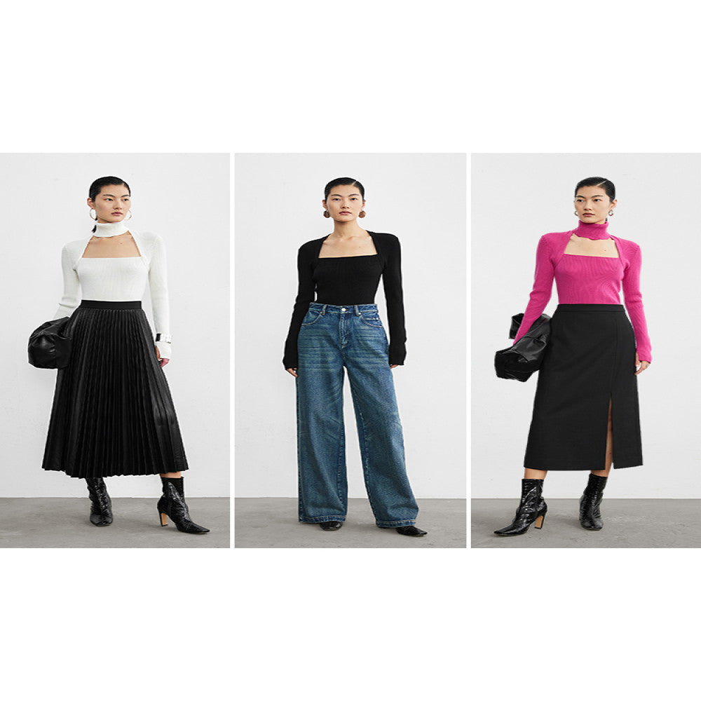 RoseLingLing machine washable wool high fashion detachable scarf slim fit and slimming knit top base sweater image 3