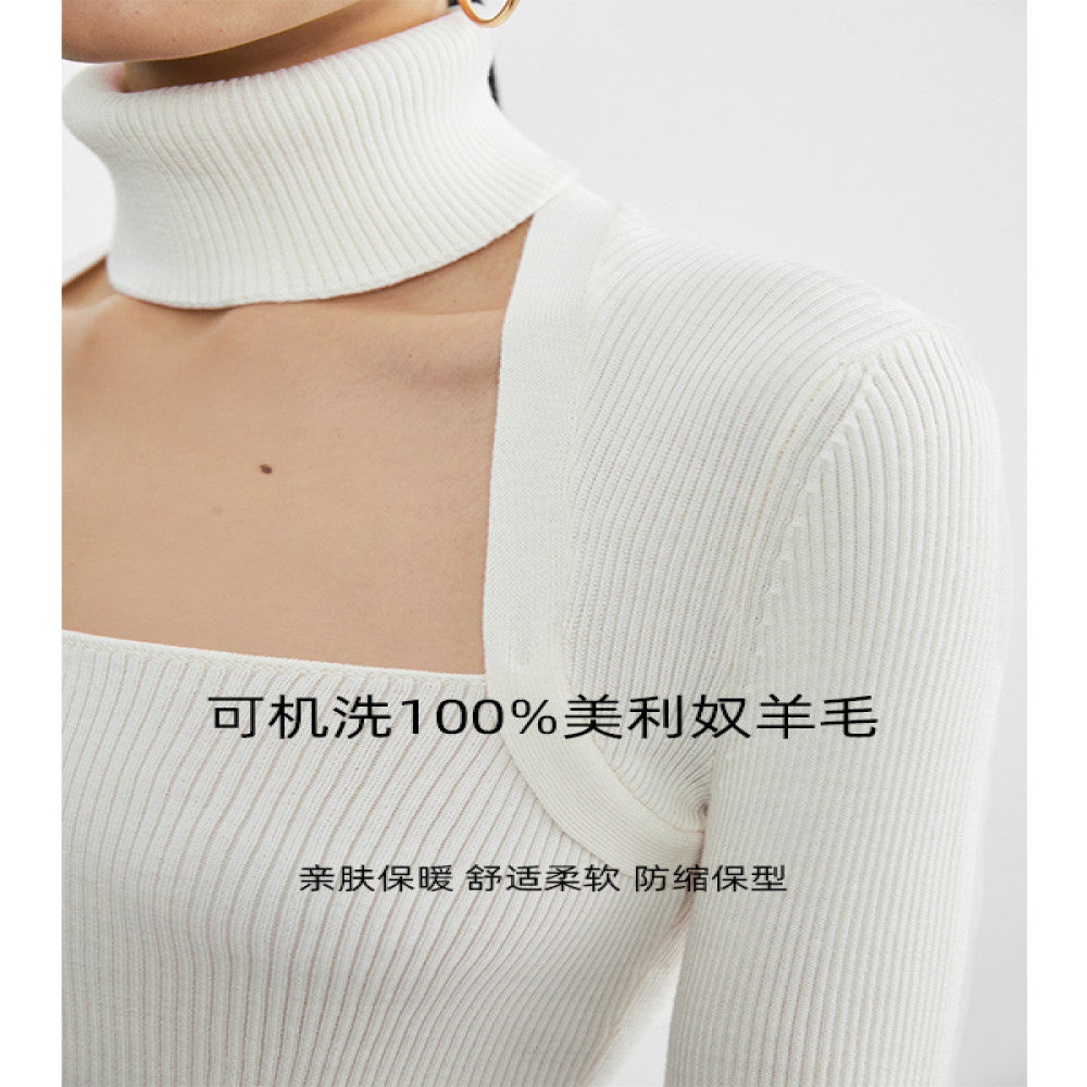 RoseLingLing machine washable wool high fashion detachable scarf slim fit and slimming knit top base sweater image 4