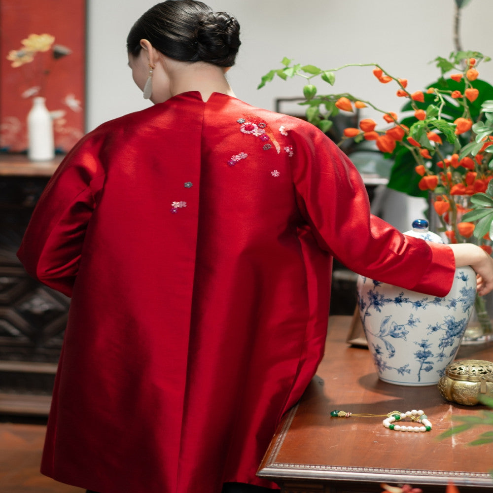 Good reputation JCL1439 New Year s series Silk and wool handmade embroidery retro Chinese style small shirt top coat image 5