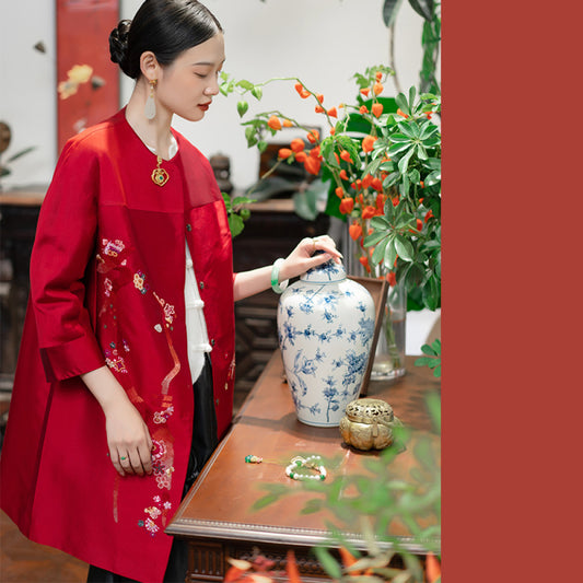 ASAYA2667 Silk purely hand-embroidered retro Chinese style shirt tops