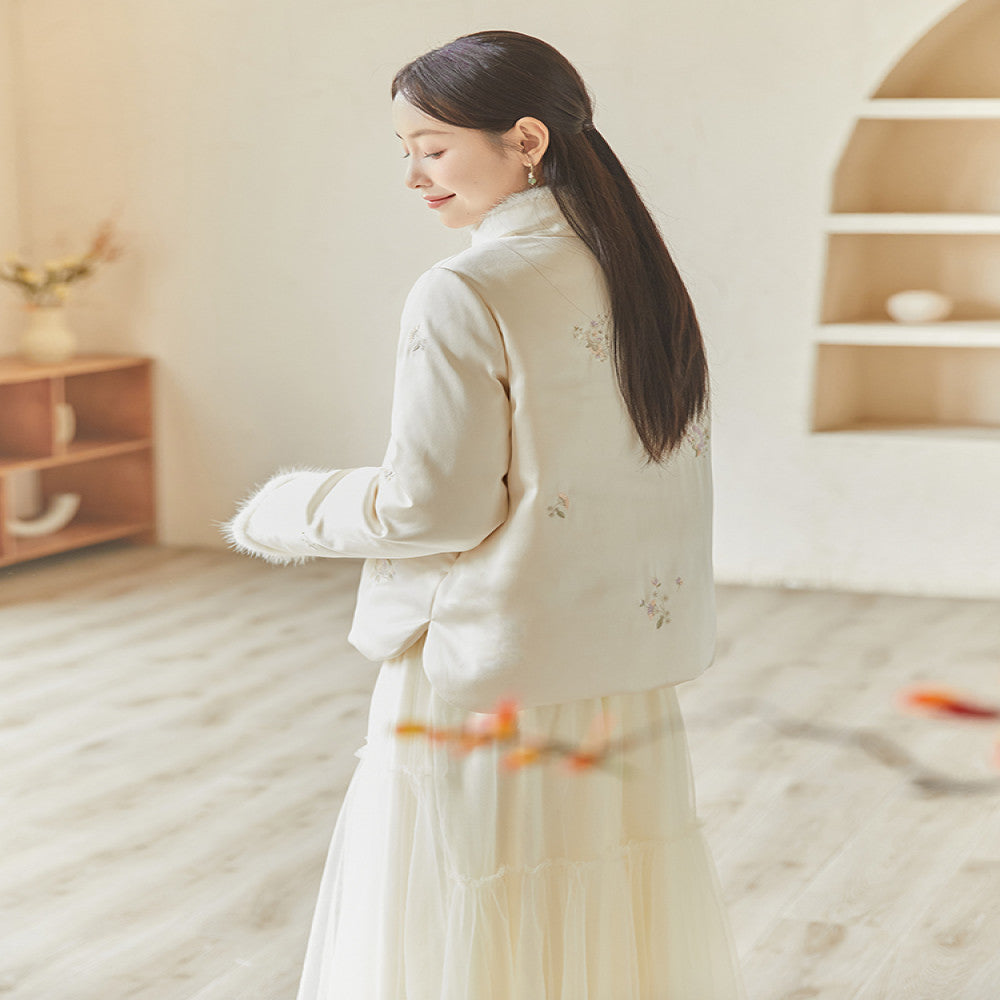 Mountain Colored Winter New Chinese style Women s Coat White Embroidered High Neck 90 Duck Down Thickened Warm Down Jacket image 5