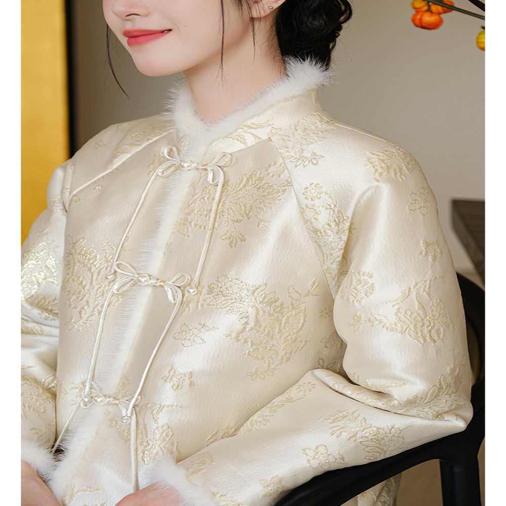 Mountain Colored Original New Chinese Style Coat Winter Improvement Tang Style Young Tea Clothes Plate Buckle Jacquard Cotton Clothes image 5