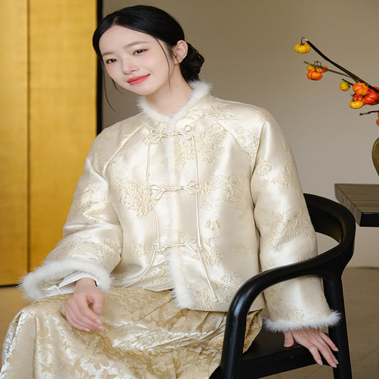 ASAYA2665 Winter Improved Tang Suit Young Style Tea Clothes Disc Button Jacquard Cotton Coat