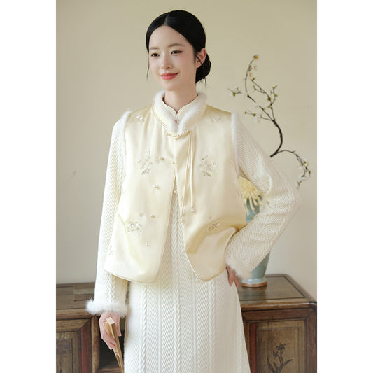 ASAYA2661 New original national style women’s elegant mink fur embroidered quilted vest