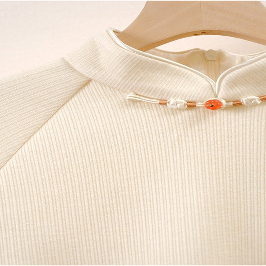 ASAYA2659 New Chinese style off-white elegant temperament improved knitted dress