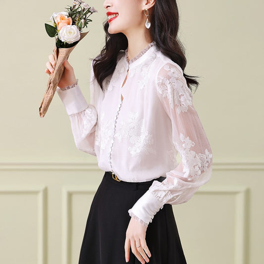 ASAYA2655 Fashionable and stylish fungus shirt, long-sleeved mulberry silk shirt
