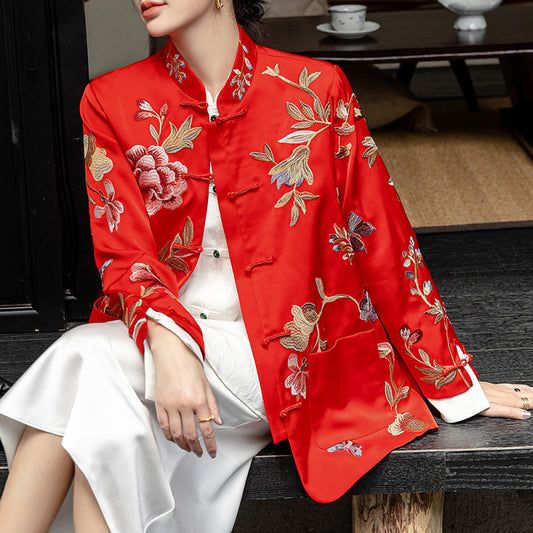 ASAYA2649 Red high-end new Chinese style disc button acetate jacket