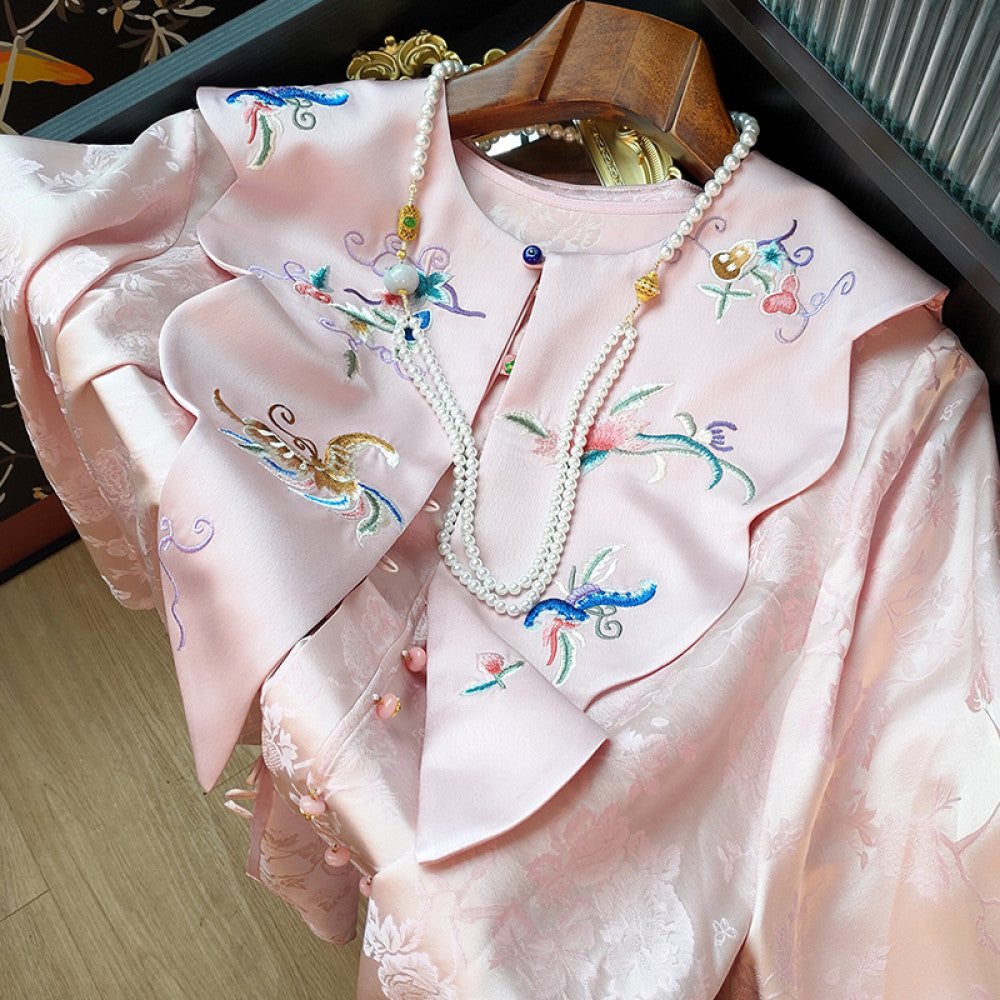 Red New Chinese Style Versatile Cloud Shoulder Decoration Fake Neck Women s Design Sense Retro Embroidered Acetate Satin Xialuo Shawl image 10