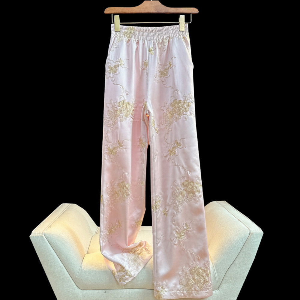 Retro Chinese style thick cotton pants for women in winter heavy industry gold thread embroidery high waisted cotton straight leg pants with wide legs image 23