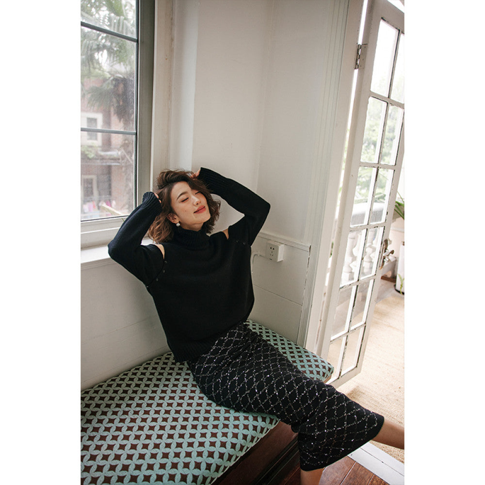 ROSEBANKS Star studded Skirt Under the Minister s Christmas Atmosphere Diamond Grid Glitter Knitted Half Skirt image 3