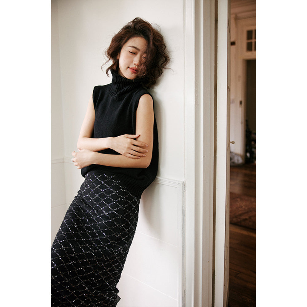 ROSEBANKS Star studded Skirt Under the Minister s Christmas Atmosphere Diamond Grid Glitter Knitted Half Skirt image 5