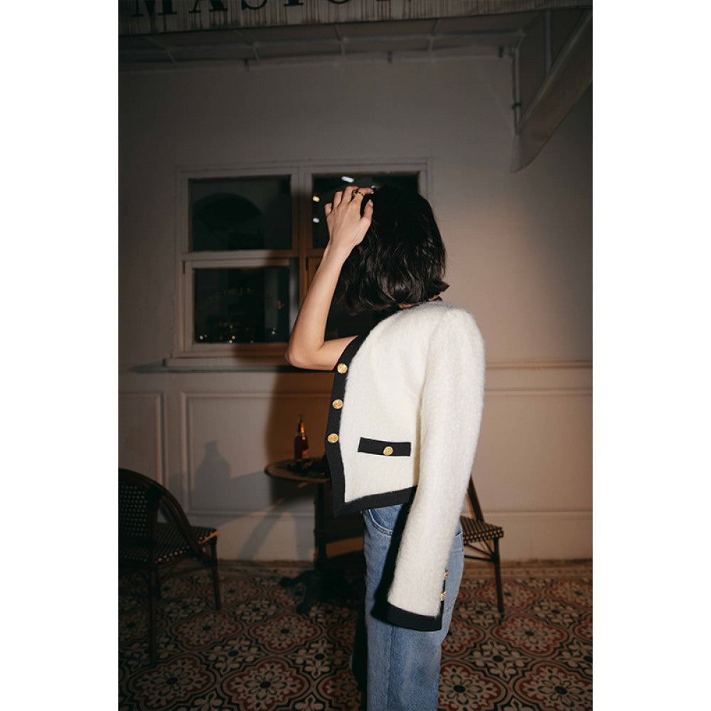 ROSEBANKS Tokyo 797 Water Wave Pattern Camel Velvet White Small Fragrant High Waist Small Coat Half Skirt Set image 4