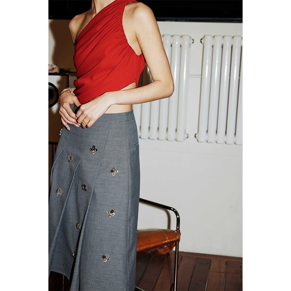 ROSEBANKS Diamante Grey Pleated Skirt Grey Four Leaf Diamond Pleated Skirt image 2