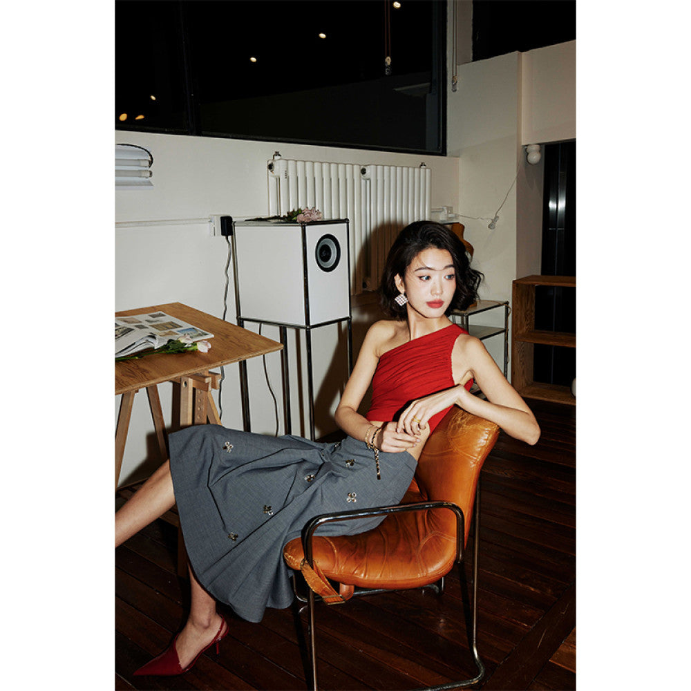 ROSEBANKS Diamante Grey Pleated Skirt Grey Four Leaf Diamond Pleated Skirt image 3