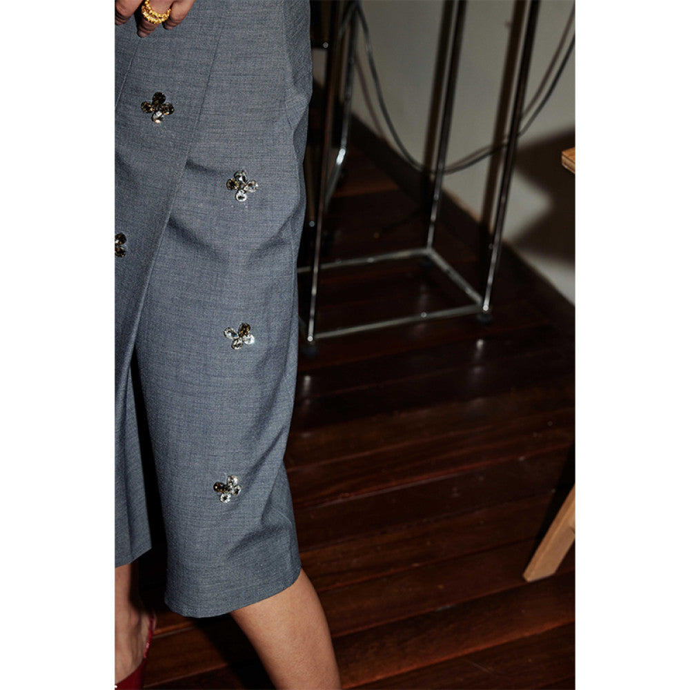 ROSEBANKS Diamante Grey Pleated Skirt Grey Four Leaf Diamond Pleated Skirt image 5