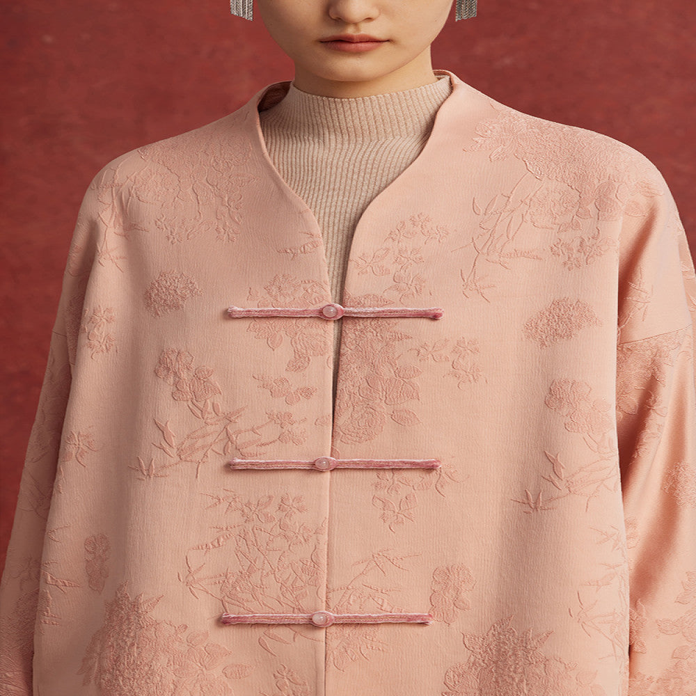 Ruyi Lianyun Spring and Autumn New Jacquard Buckle Short Coat for Women New Chinese Style Vintage Velvet Flip Cuff Top image 4