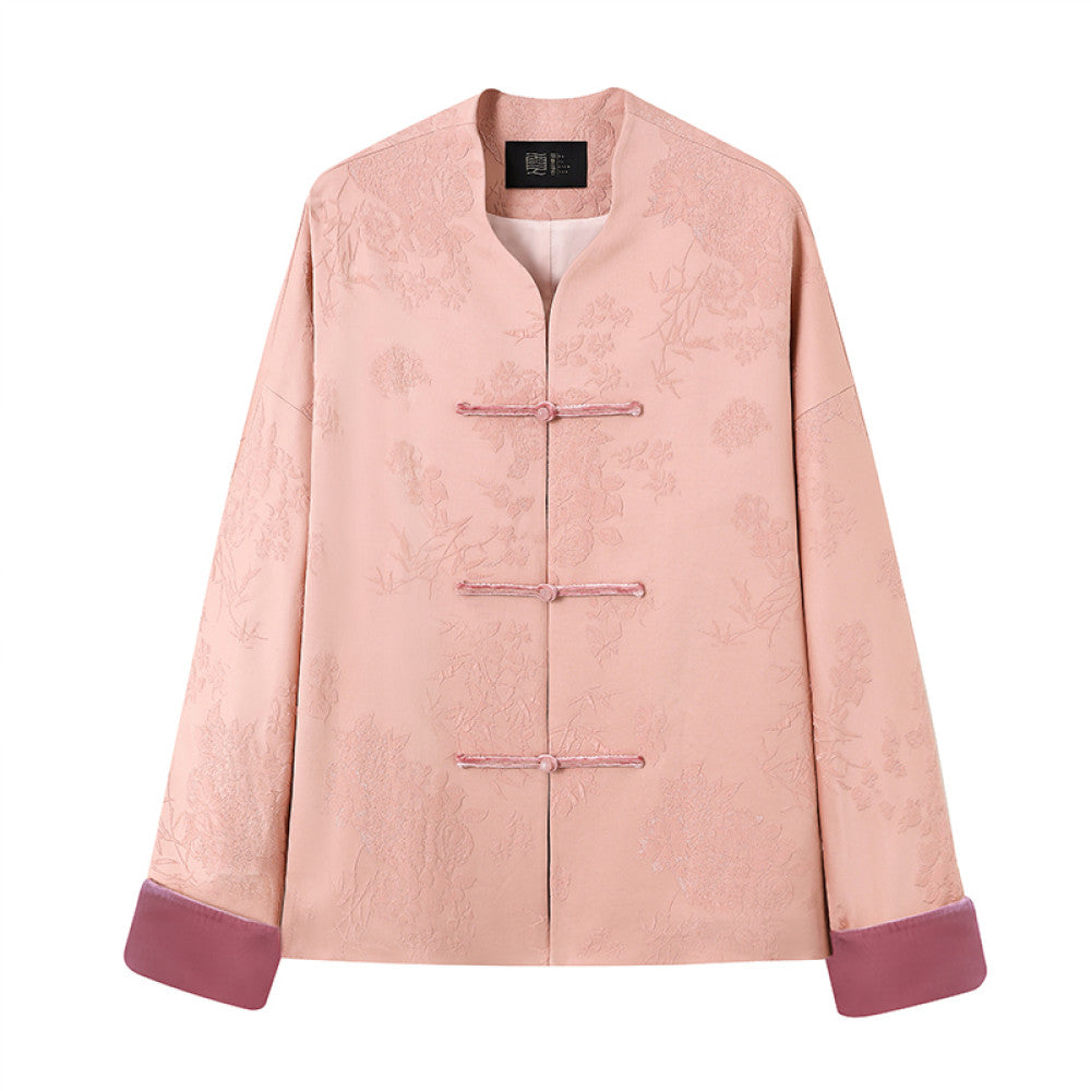 Ruyi Lianyun Spring and Autumn New Jacquard Buckle Short Coat for Women New Chinese Style Vintage Velvet Flip Cuff Top image 9