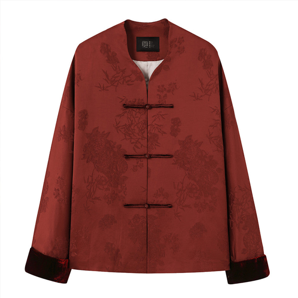 Ruyi Lianyun Spring and Autumn New Jacquard Buckle Short Coat for Women New Chinese Style Vintage Velvet Flip Cuff Top image 15
