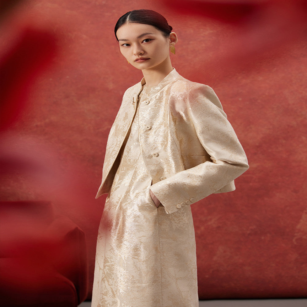 Ruyi Lianyun Spring and Autumn new style small stand collar jacquard short jacket for women new Chinese style retro metal buckle top image 1