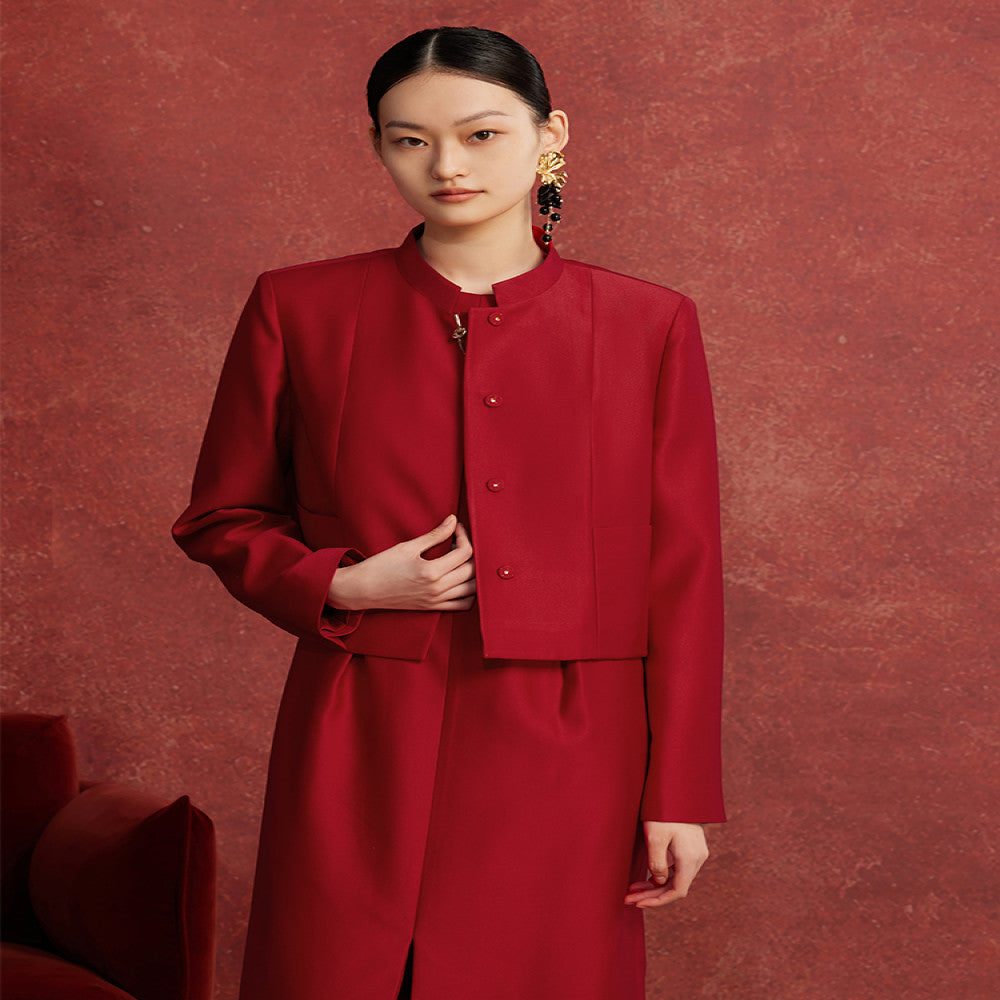 Ruyi Lianyun Spring and Autumn new style small stand collar jacquard short jacket for women new Chinese style retro metal buckle top image 2