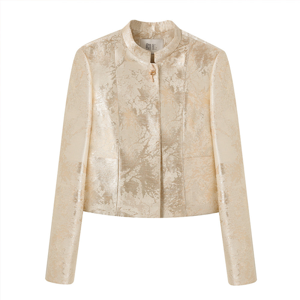 Ruyi Lianyun Spring and Autumn new style small stand collar jacquard short jacket for women new Chinese style retro metal buckle top image 14