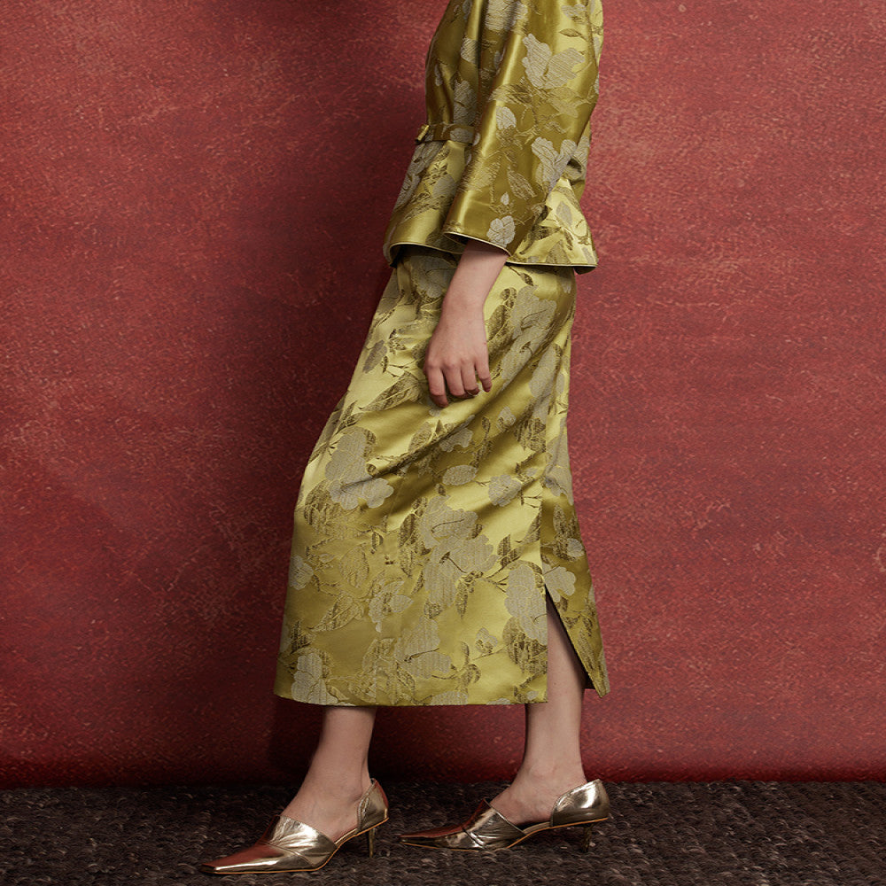 Ruyi Lianyun Spring and Autumn New Jacquard Straight Tube Half length Skirt for Women New Chinese Style Retro Style Pencil Skirt with Drawback image 2