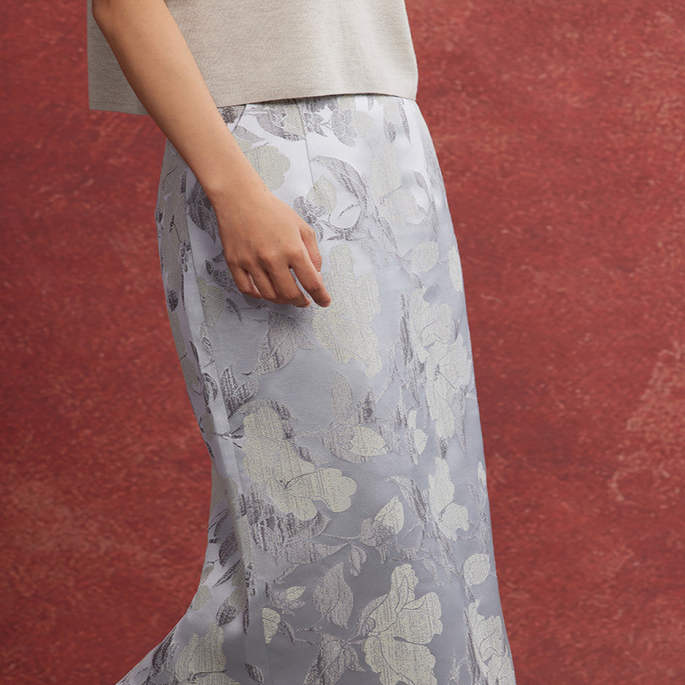 Ruyi Lianyun Spring and Autumn New Jacquard Straight Tube Half length Skirt for Women New Chinese Style Retro Style Pencil Skirt with Drawback image 3