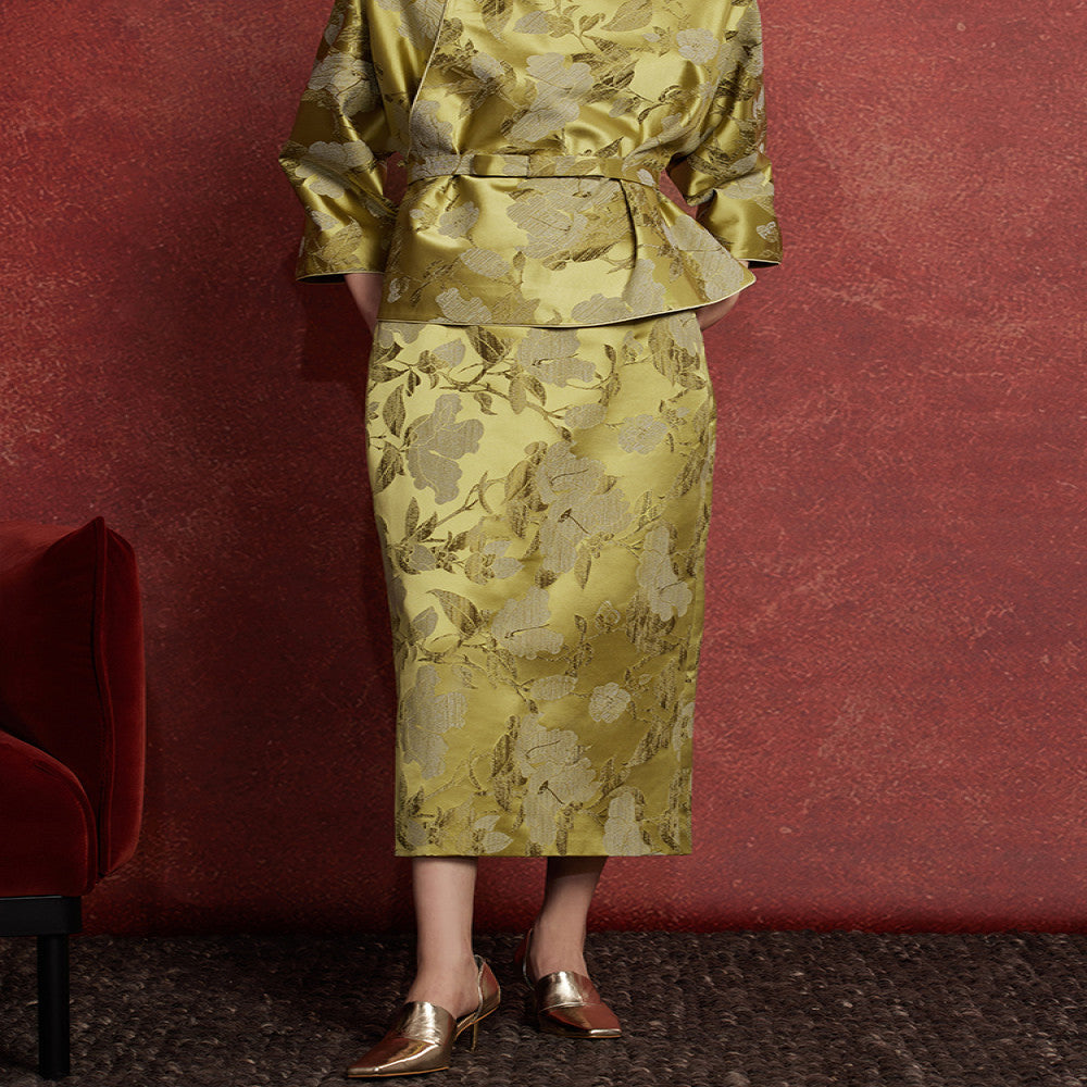 Ruyi Lianyun Spring and Autumn New Jacquard Straight Tube Half length Skirt for Women New Chinese Style Retro Style Pencil Skirt with Drawback image 5