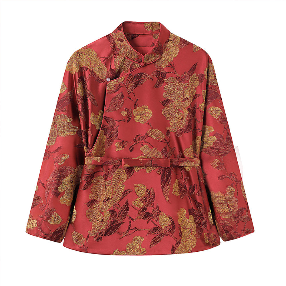 Ruyi Lianyun Spring and Autumn New Slant Collar Jacquard Short Coat Women s National Style Retro New Chinese Style Pan Button Top image 10