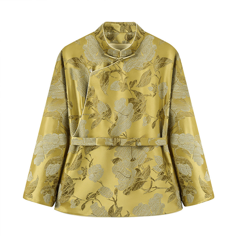 Ruyi Lianyun Spring and Autumn New Slant Collar Jacquard Short Coat Women s National Style Retro New Chinese Style Pan Button Top image 15