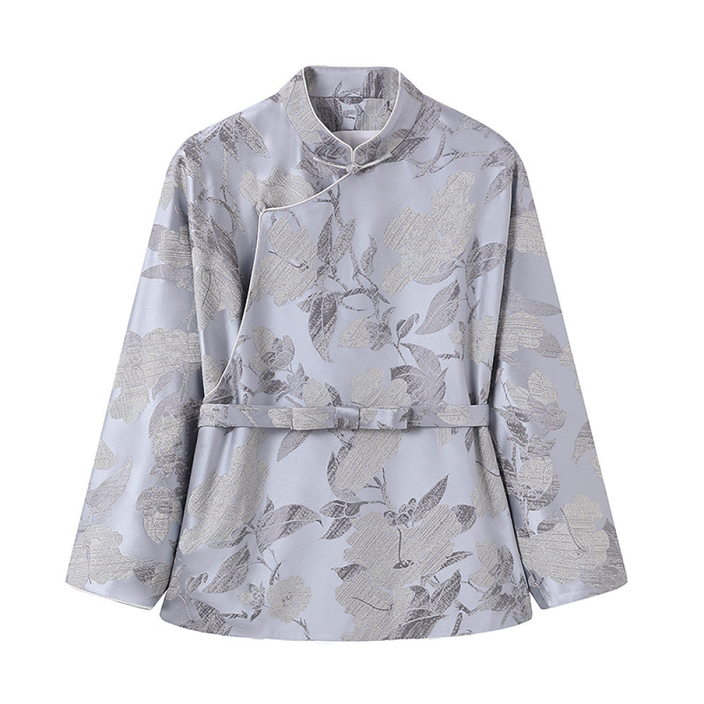 Ruyi Lianyun Spring and Autumn New Slant Collar Jacquard Short Coat Women s National Style Retro New Chinese Style Pan Button Top image 20