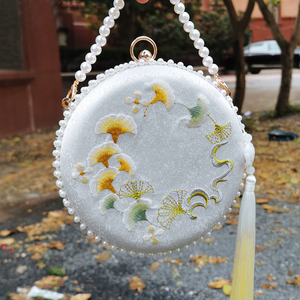 Embroidered handmade bag niche design crossbody bag women s versatile ins gentle ancient style apricot leaf bead Hanfu small bag image 24