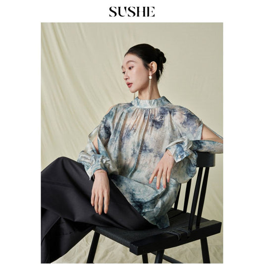 ASAYA4741 – Celestial Watercolor Sheer Blouse 🌌🎨