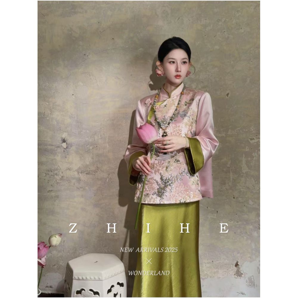 Wuyan Yihe Huajian Embroidery Original New Chinese Heavy Industry Bead Embroidery Coat Satin Half Skirt image 1